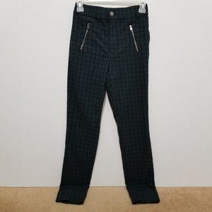 Hollister pants XS Ultra High Rise black watch plaid tartain check zip pockets